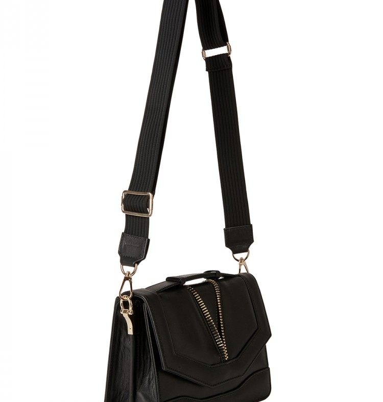 FARFALLA Black Leather Shoulder Bag