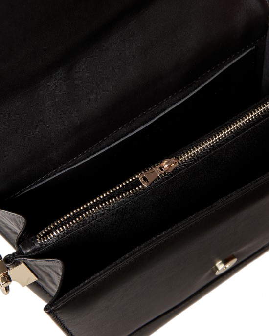FARFALLA Black Leather Shoulder Bag FARFALLA Black Leather Shoulder Bag