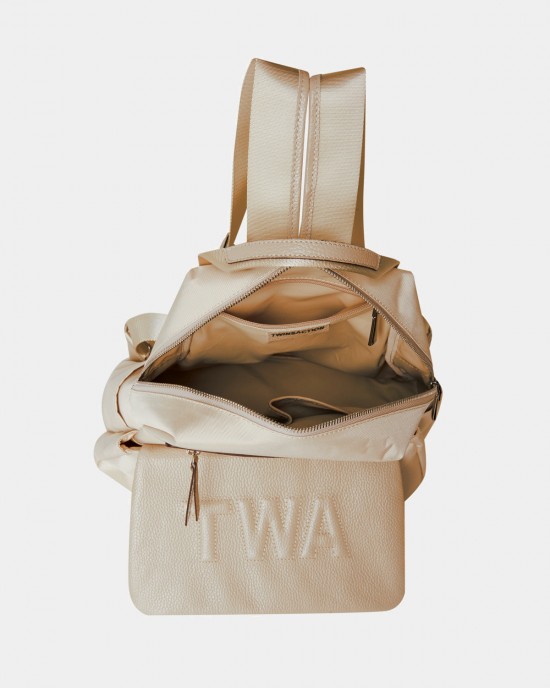 Allegra Beige Leather Detailed Backpack 