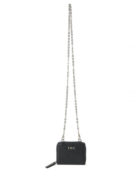 Elda Black Leather Chain Strapped Wallet Elda Black Leather Chain Strapped Wallet